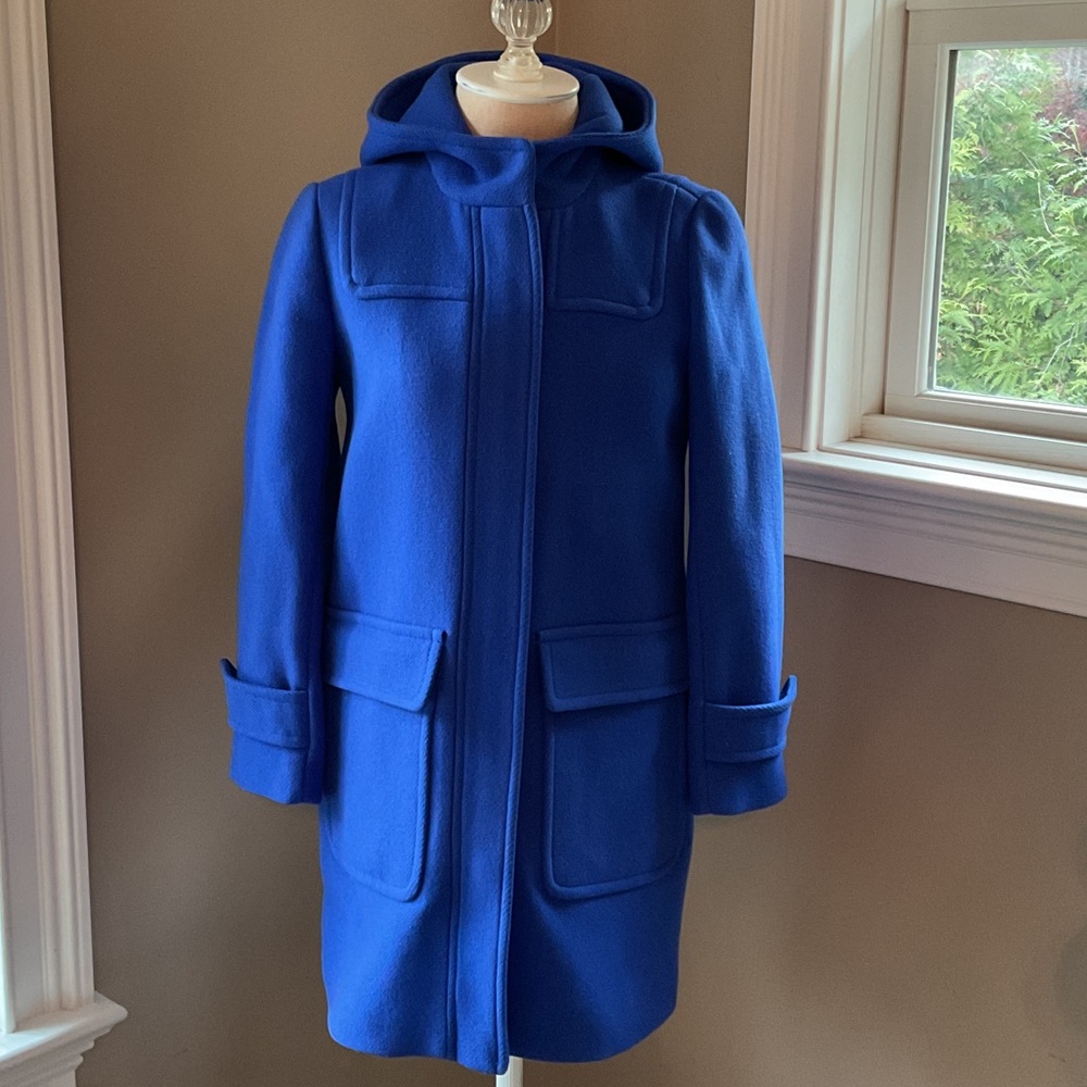 J. Crew Cobalt Blue Hooded Stadium Cloth Nello Gori Coat